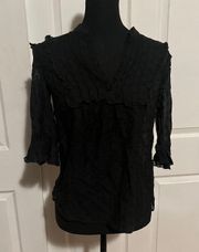 Sheer Black Peplum Polka Dot Blouse size 0