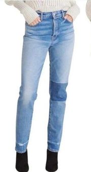 Veronica Beard Jeans Ryleigh Patched Straight Leg Jeans in Atlas Wash
