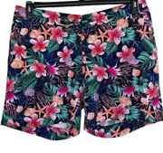 Caribbean Joe X-Large Shorts Floral Hi-Rise Pockets Hawaiian Drawstring Zip-Fly