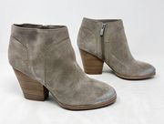 [Isola] Tan Suede Leather Chunky Heel Ankle Boots Metallic Burnished Toe Size 9