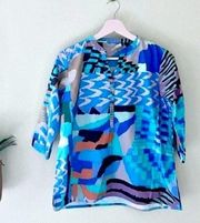 Maude Vivante Blue Abstract Vivian Top in Size M