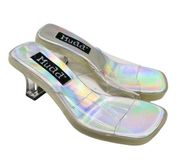 Vintage Y2K Mudd Mambo Holographic Iridescent Clear Chunky Heels