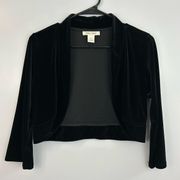 WHMB Black Velvet Cropped Open Front  Blazer/Cardigan Size Medium