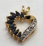 FAS Gold Plated Sterling Silver, Dark Blue Topaz, & Diamond Heart Pendant