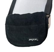 Jansport Corduroy Crossbody Bag Black Y2K Adjustable Shoulder Strap Buckle Flap