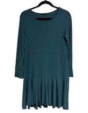 Ritva Falla Tunic Dress Ruffle Hemline Lagenlook Knit Green Women’s XS