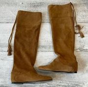 Joie Tall Leather Flat Boots Camel Color Size 5 Knee High Brown Boho Festival