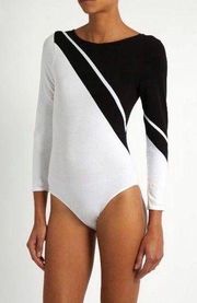 NEW Pepper Mayne M Contrast Seamless Bodysuit Black White Colorblock Leotard