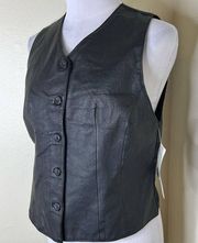 NEW Jacqueline Ferrar Leather Vest MEDIUM Womens Motorcycle Biker Black Button