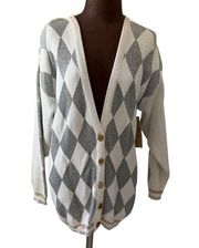 1990S Pierre Cardin Metallic Harlequin Cardigan Sweater USA Made Medium NWT