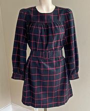 FRNCH PARIS black and red plaid flannel long sleeve dress with belt preppy chic