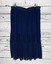 Torrid Size 1 Navy Blue Chiffon Mesh Mixed Fabric Pleated Midi Skirt