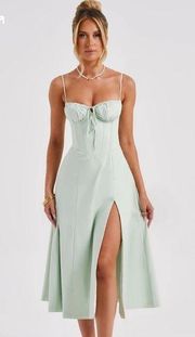 Deanna midi dress milkmaid style sage green