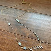 Lucky Brand Mixed Metal Long Necklace w Freshwater Pearl & White Stones