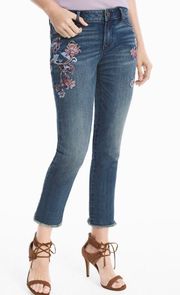 White House Black Market Floral Embroidered Straight Crop Jeans Women’s Size 4