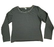 Olive Green Black Striped T-Shirt Size Large Cotton Long Sleeve