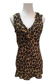 Tory Burch Leopard Print Front Ruffle Sleeveless Silk Tunic Blouse Size 10