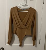 Tan V Neck Bodysuit