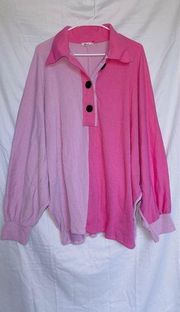 Amazon Branded Two-Toned Pink Ribbed Knit Oversized Pullover Henley Sweater 2XL