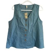 Grae Cove shirt lien cotton blend xxl NEW button down sleeveless Robyn egg blue