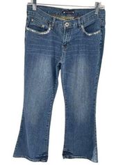 Vanilla star Women's Bootcut Jeans Beaded Pocket Mid Rise Denim Medium Wash Size