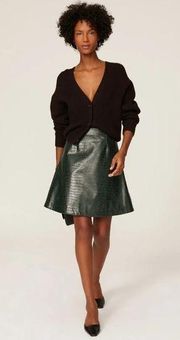 Natori Croc Embossed Faux Leather Skirt Dark Green Womens Size