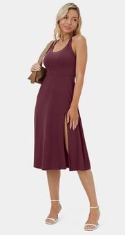 Halara NWT Backless Cut Out Midi Dress Size Medium Wine Active Padded Split  Hem Red - $29 (55% Off Retail) New With Tags - From Brittany