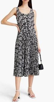 Theory Pleated floral-print crepe de chine midi dress size small