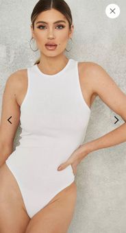 Ribbed High Neck Bodysuit - White