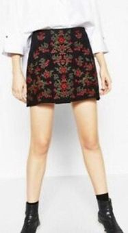 black embroidered skirt zara