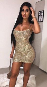 Drop A Glint Embellished Mini Dress in Gold