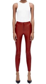 ZARA Pants Blogger Favorite High Rise Red Faux Leather Leggings