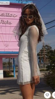 Anna White Rhinestone Mesh Mini Dress