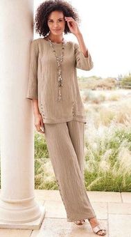 Soft Surroundings Oceo Gauze Wide Leg Pant High Rise Taupe Womens Large -  $45 - From Sam
