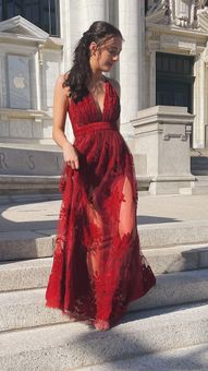 Windsor Morgan Formal Flocked Velvet Dress Maroon Red - $35