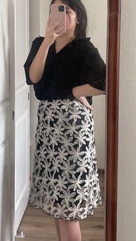 Rienda japan brand floral flower embroidered black Skirt Size M