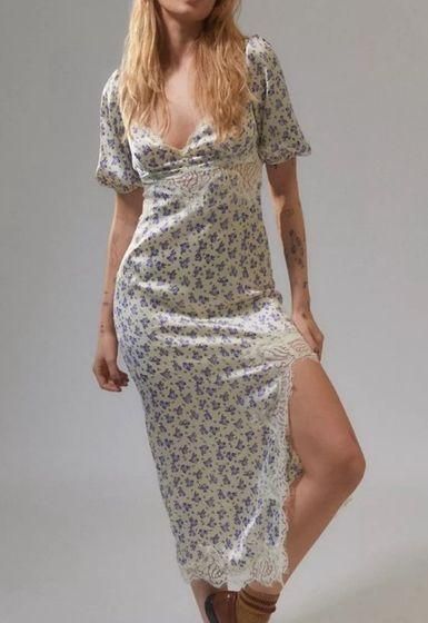 Urban Outfitters Satin Lauren Lace Floral Midi Dress S Cottage-core Peasant  - $40 - From Emily