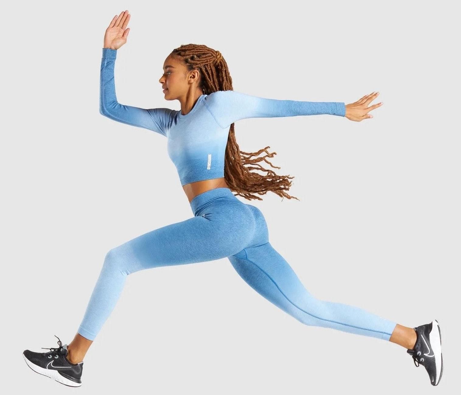 Gymshark Adapt Ombre Seamless Leggings And Top Set Light Blue Marl Blue 100 From Jordan