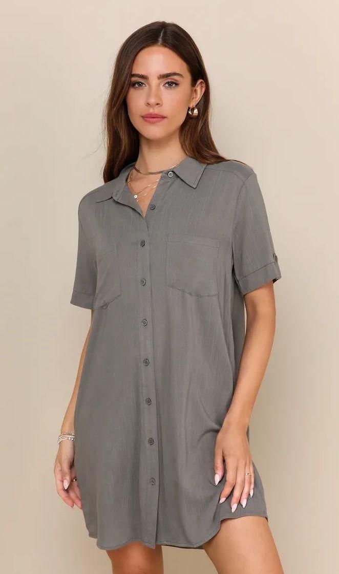 Oxford Comma Olive Green Shirt Dress