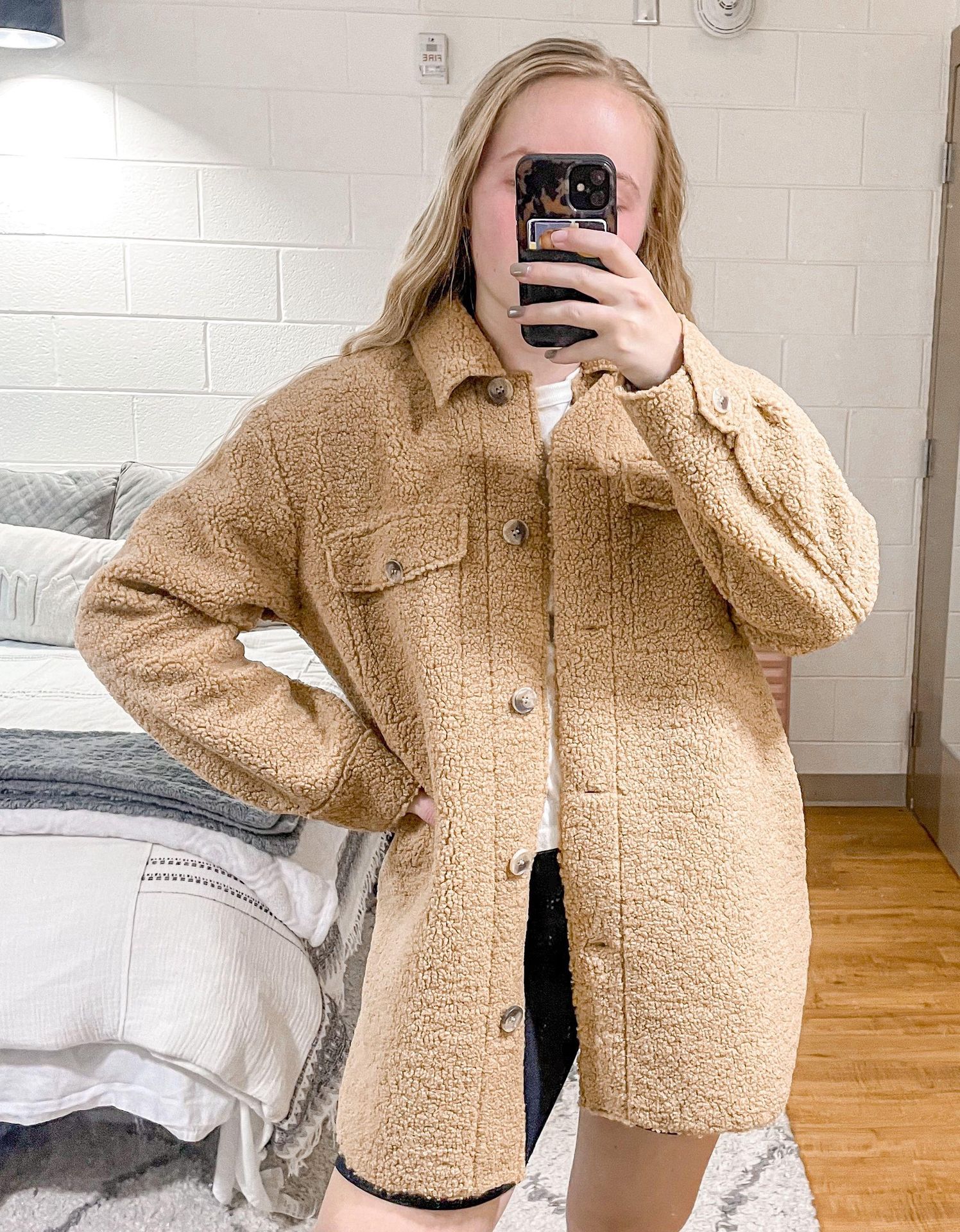 Joie NEW Teddy Jacket Shacket Coat Oversized Brown Tan Blogger Favorite Button Up Collared Patch Pockets Sherpa Size M 160 36 Off Retail From Hope