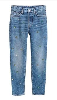 High waist rhinestone jeans