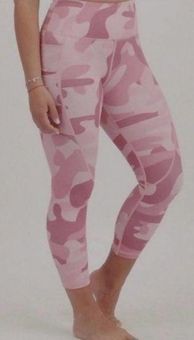 Women's Active Pink Camouflage Workout Capri Leggings. • High rise