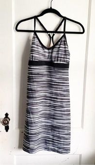 Athleta Shorebreak Black Grey Striped Swim Dress Built in Bra