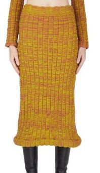 SUNNEI Rolled Textured Knit Pull on Midi Skirt In Yellow S NWT