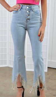 Blue B Rhinestone High Rise Cropped Flare Stretch Jean - Women's