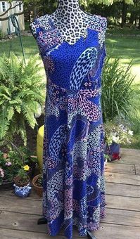 Talbots Women's Plus Size Blue/White Floral Stretch Knit Dress Sz