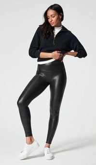 Spanx Black Faux Leather Leggings Size Small Petite $98 - $53