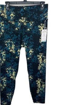 Balance Collection deep teal floral stamp high waist leggings size