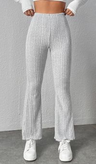 High Waist Ribbed Knit Flare Leg Pants