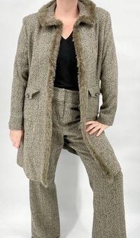 Larry Levine Vintage Faux Fur Trim Wool Herringbone Two Piece Suit Size 16  - $140 - From Courtney